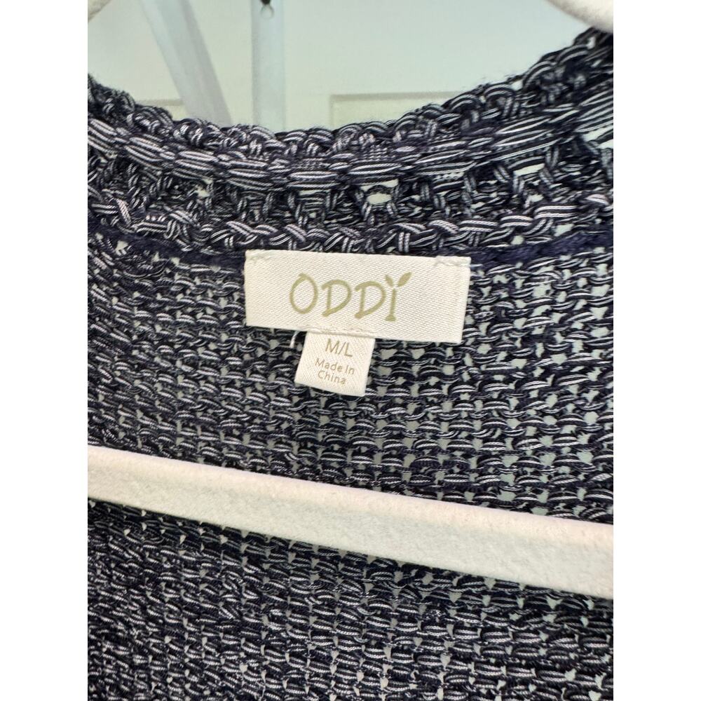 Oddi Women's Short-Sleeve Knit Sweater Shirt Blouse Size M/L Navy - Picture 3 of 8